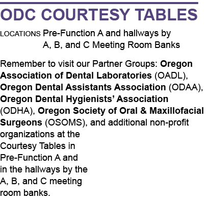 ODC Courtesy Tables locations Pre Function A and hallways by A, B, and C Meeting Room Banks Remember to visit our Par...